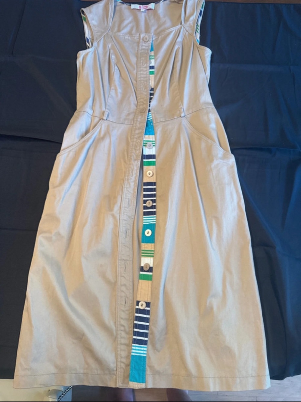 Apt. 9 Khaki Sleeveless Button-Front Dress with Striped Placket